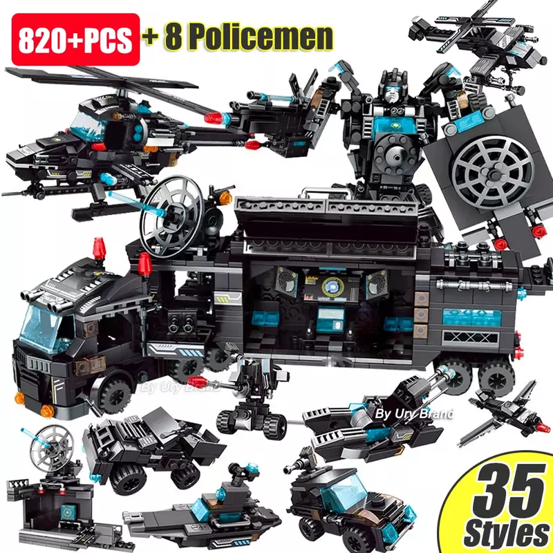 مركز شرطة المدينة SWAT فريق العسكرية مجموعة اللبنات سيارة القتال روبوت لتقوم بها بنفسك لعبة للأطفال هدايا عيد ميلاد الأولاد