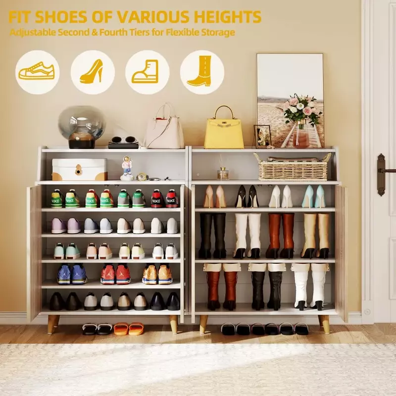 خزائن أحذية قائمة بذاتها مع أرفف مفتوحة ، منظم رف أحذية كبير ، أبواب من 5 طبقات
