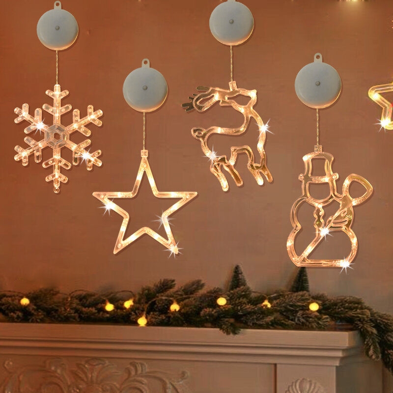 مصباح معلق LED لتزيين النوافذ ، ضوء عيد الميلاد ، مصاصة ، ندفة الثلج ، سانتا ، الأيائل ، الحلي للمنزل ، عيد الميلاد ، السنة الجديدة