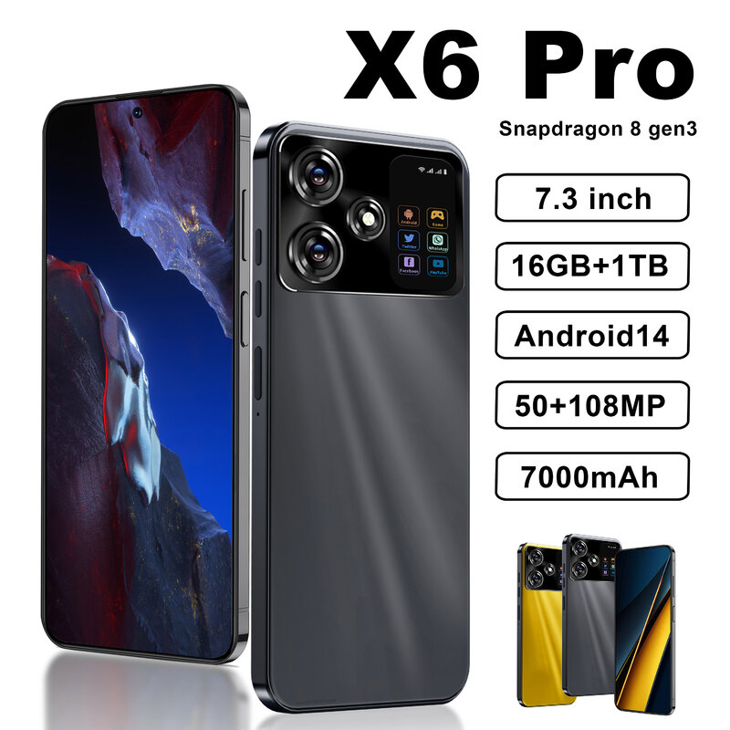 هاتف ذكي X6 Pro إصدار عالمي ، هاتف محمول ، هاتف خلوي ، 4G ، 5G ، ، 16 GB ، 1 GB ، Snapdragon 8 ، Gen3 ، أندرويد 14 ، 50 + our ، NFC ، أصلي