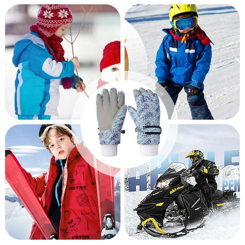 قفازات رياضية مبطنة للثلج للأطفال ، قفازات مضادة للرياح ، معدات شتوية دافئة مع بطانة من الصوف ، التزلج على الجليد والتزلج على بو