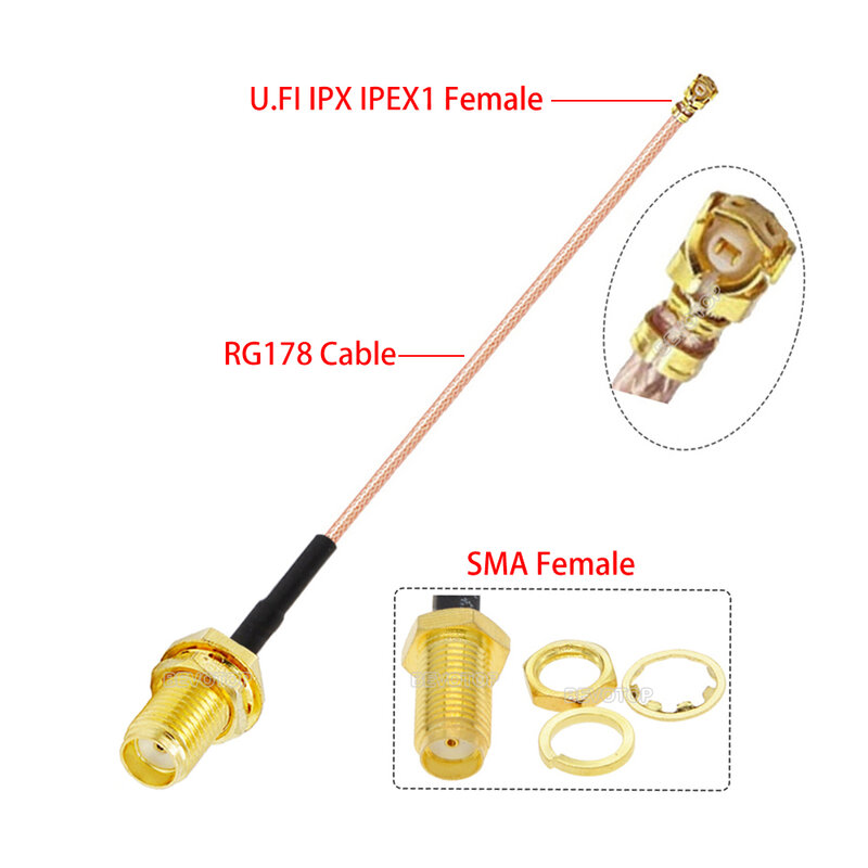 1 قطعة SMA إلى IPEX RG178 كابل SMA ذكر إلى uFL/u.FL/IPX/IPEX-1 أنثى محول RF محوري ضفيرة واي فاي هوائي تمديد كابل