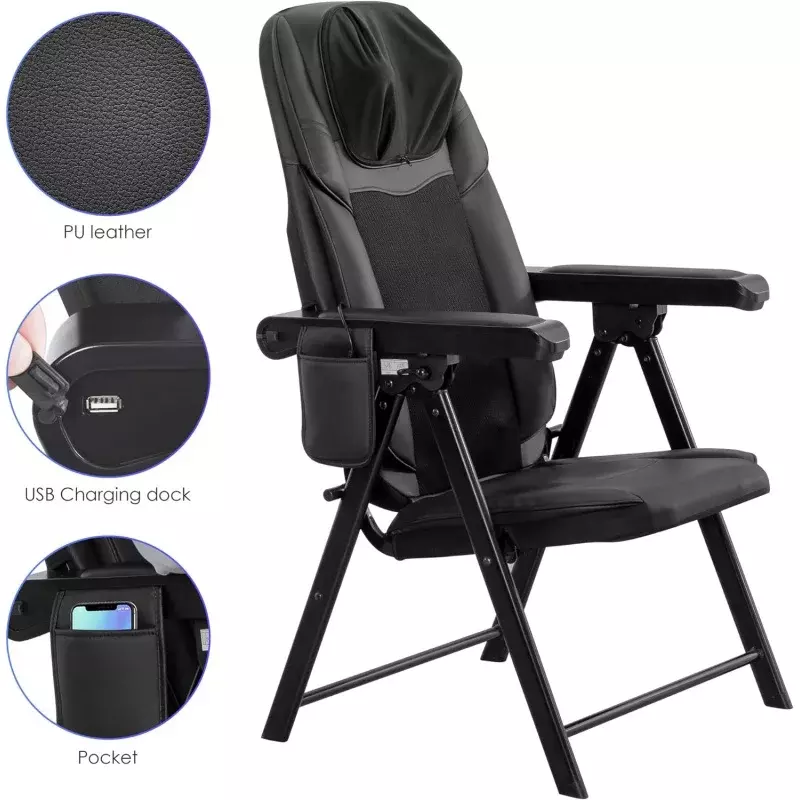 كرسي تدليك محمول قابل للطي ، مدلك الظهر من الياتسو مع الحرارة ، كرسي قابل للطي لكامل الجسم ، قابل للتعديل
