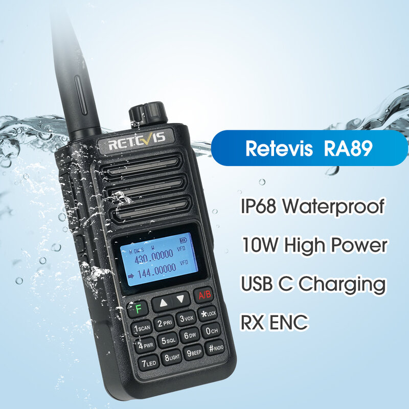 Retevis RA89 لاسلكي تخاطب USB C تهمة IP68 مقاوم للماء 10 واط طويلة المدى اتجاهين راديو ذكي للحد من الضوضاء ht جهاز الإرسال والاستقبال