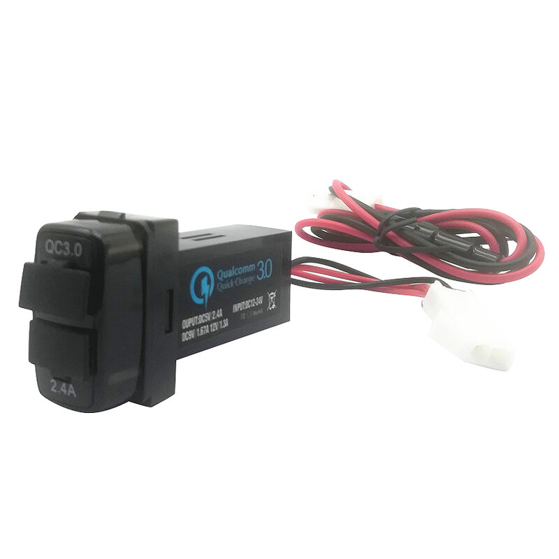 شاحن سيارة USB مزدوج مع أضواء حمراء وزرقاء ، شحن سريع معدل ، QC3.0 ، 2.4A