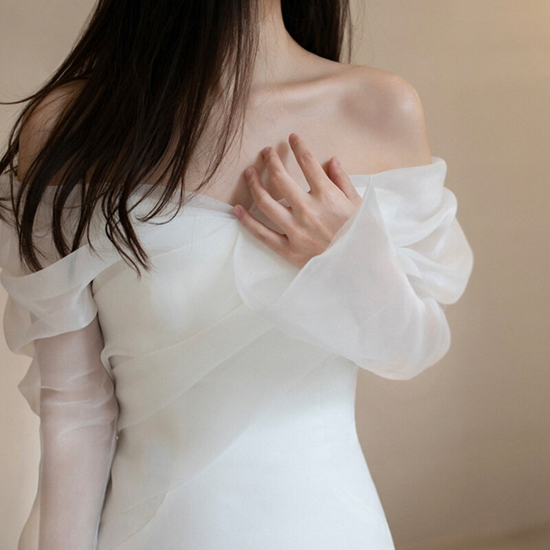 فستان زفاف خفيف من الساتان بكتف واحد من GIYSILE ، مناسب بسيط وضيق ، بأكمام طويلة ، فستان سهرة جميل للعروس