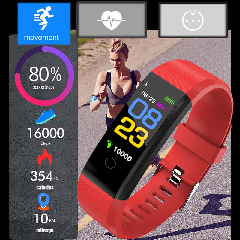 ساعة ذكية 115 زائد سوار معدل ضربات القلب ضغط الدم الفرقة جهاز تعقب للياقة البدنية Smartwatch معصم ساعة بلوتوث ل Fitbits
