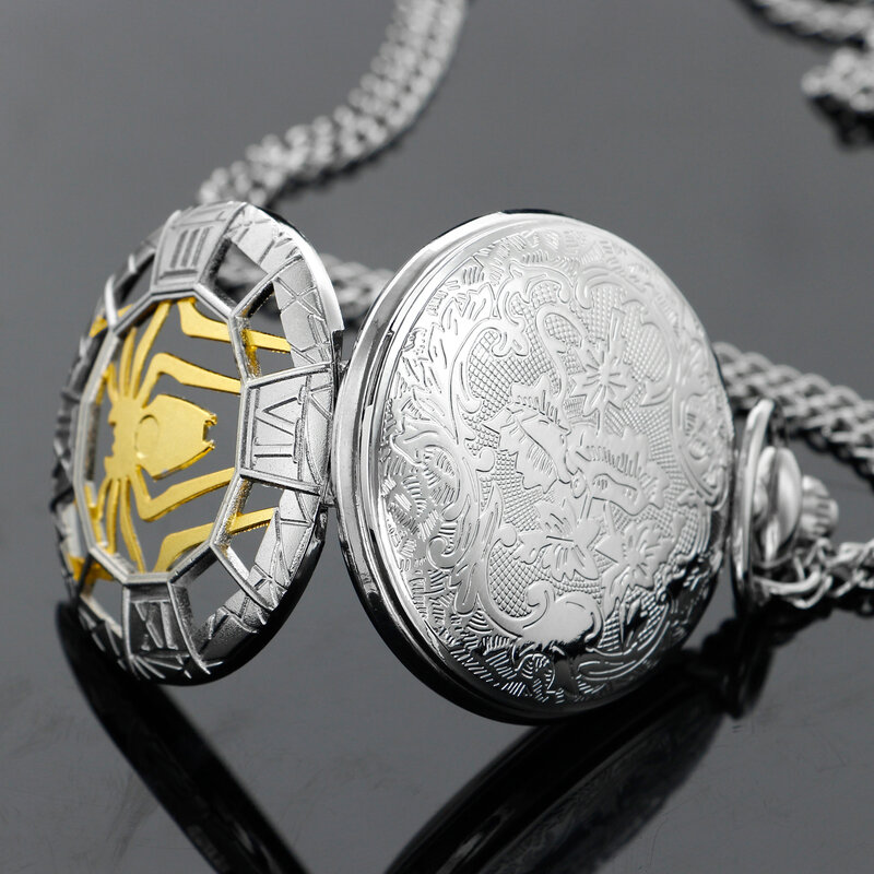 الفضة العنكبوت شعار سوبر بطل كوارتز ساعة الجيب رائعة قلادة قلادة سوار ساعة أفضل هدية للرجال والأطفال