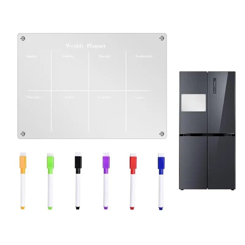 ملصق مغناطيسي شفاف للثلاجة ، مخطط لوح تقويم ، مغناطيسي قابل لإعادة الاستخدام ، أكريليك شفاف ، قائمة رسائل الثلاجة ، 6 علامات
