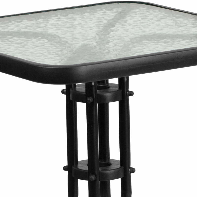 الحديث 23.5 ''مربع زجاج طاولة معدنية مع 2 أسود معدن الألومنيوم شريحة كومة الكراسي