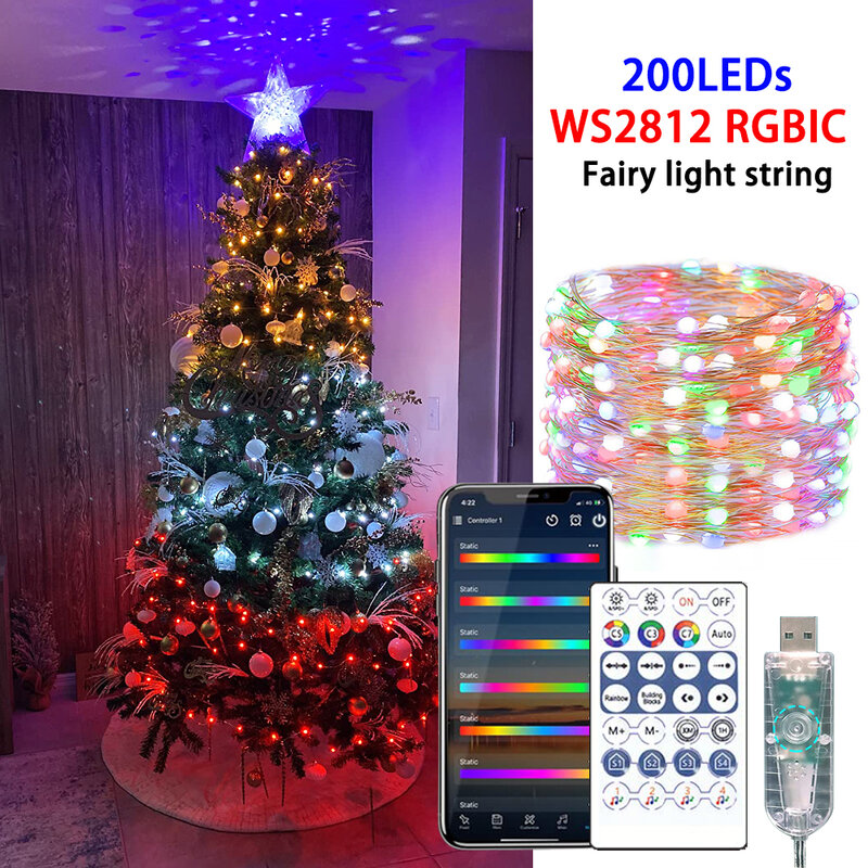 سلسلة أسلاك نحاسية لعيد الميلاد ، Dreamcolor RGB ، USB ، موسيقى بلوتوث ، سلسلة أضواء ، DC 5V ، أضواء led ، WS2812B ، RGB ، خرافية