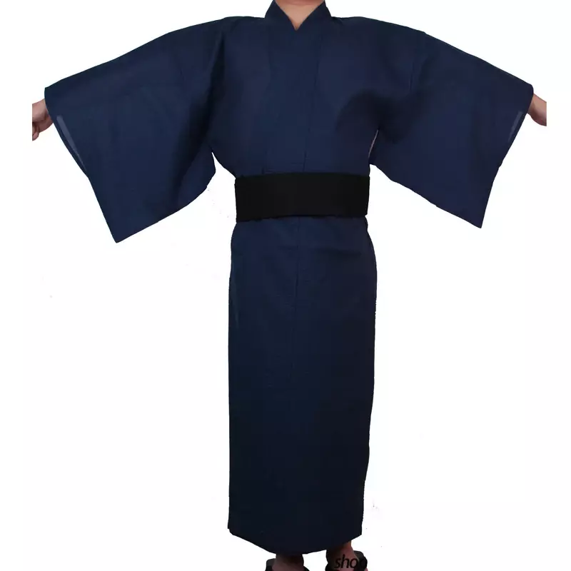 اليابانية التقليدية الساموراي كيمونو للرجال يوكاتا الاستحمام رداء هيكوبي فضفاض نمط ساونا ارتداء المنزل حزام ثوب طويل القطن