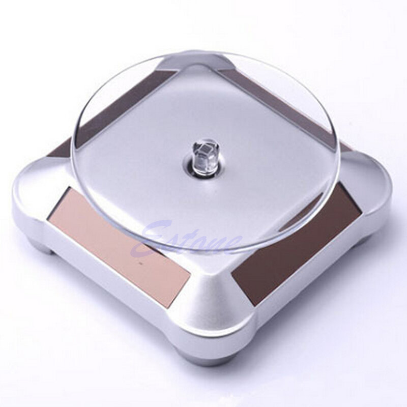 M2EA 360 Degrees Display Stand Solar Showcase Rotating Turntable Holder for Watch Jewelry Display Stand Black Silver White