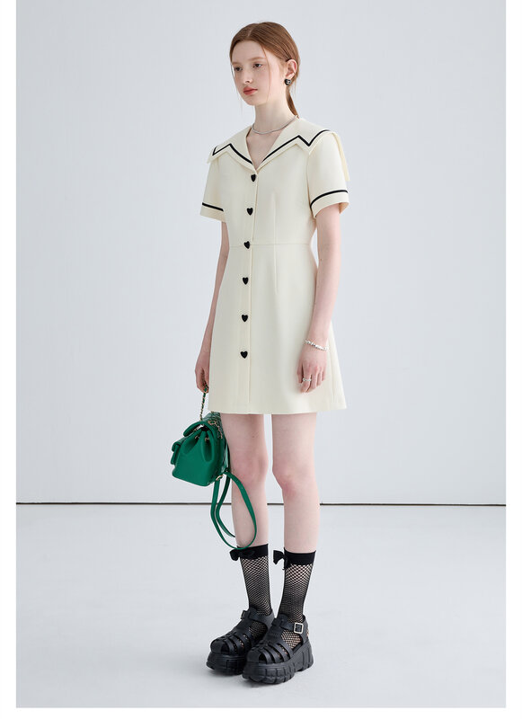 فستان نسائي جديد من MOLAN بتصميم ياباني اللون بيج بأكمام قصيرة وياقة كحلي رداء أنيق وأنيق غير رسمي فساتين نسائية أنيقة