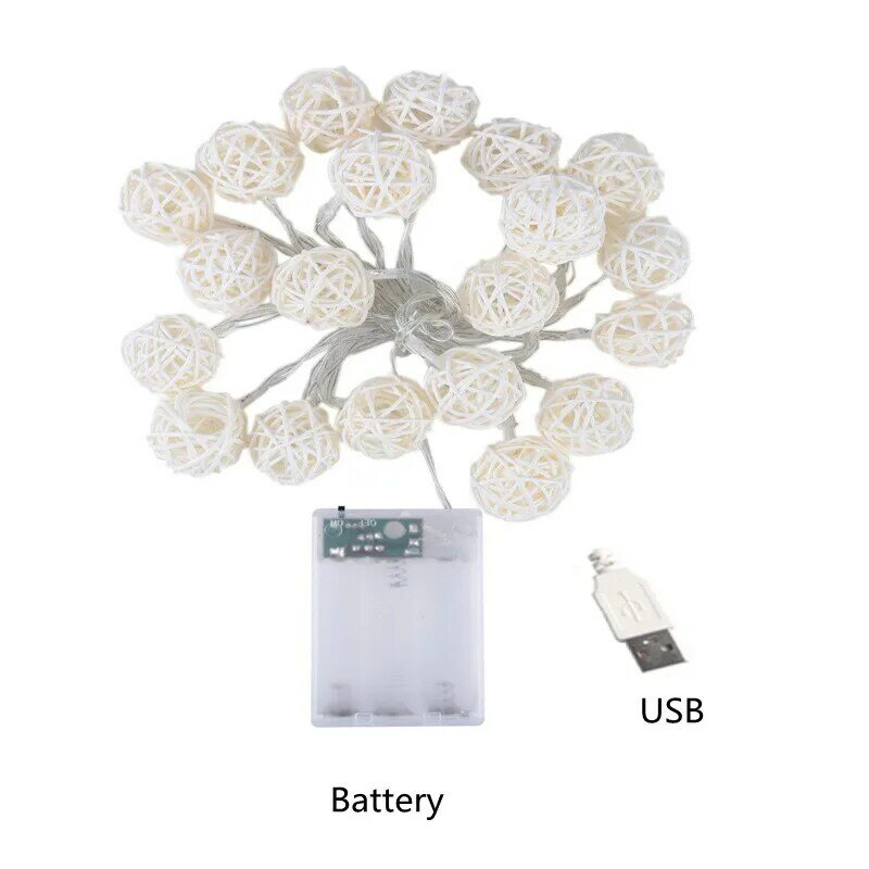 USB/بطارية تعمل 3m/5M LED الجنية سلسلة ضوء كرات الروطان أضواء داخلي Led عيد الميلاد حفل زفاف غرفة جارلاند الديكور