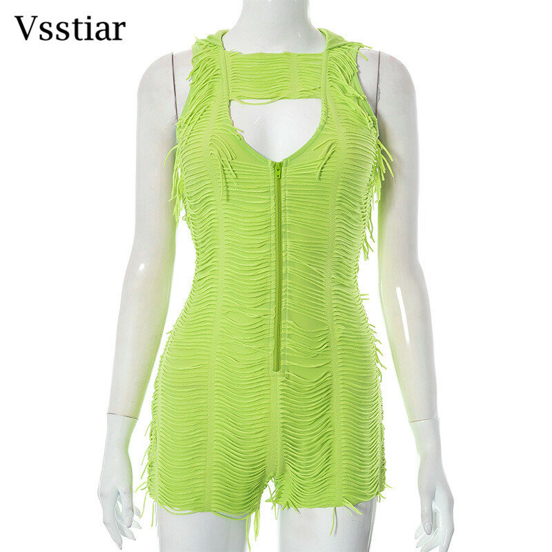 تصميم جديد من Vsstiar ملابس داخلية نسائية جذابة باللون الأخضر مقصوصة وبدون أكمام مع قبعة ملابس للحفلات ملابس خروج قصيرة