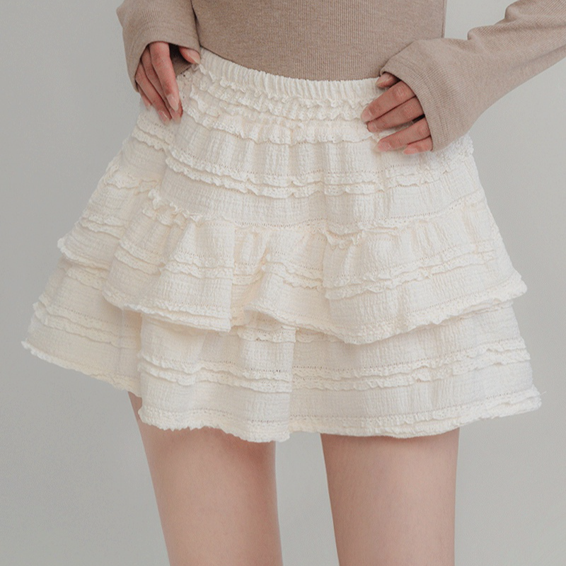 ديبتاون-تنورة نسائية صغيرة كشكشة ، تنورات قصيرة من الدانتيل ، تنورة متعددة الطبقات ، مرقعة ، أزياء كورية جميلة ، أنيقة ، بيضاء