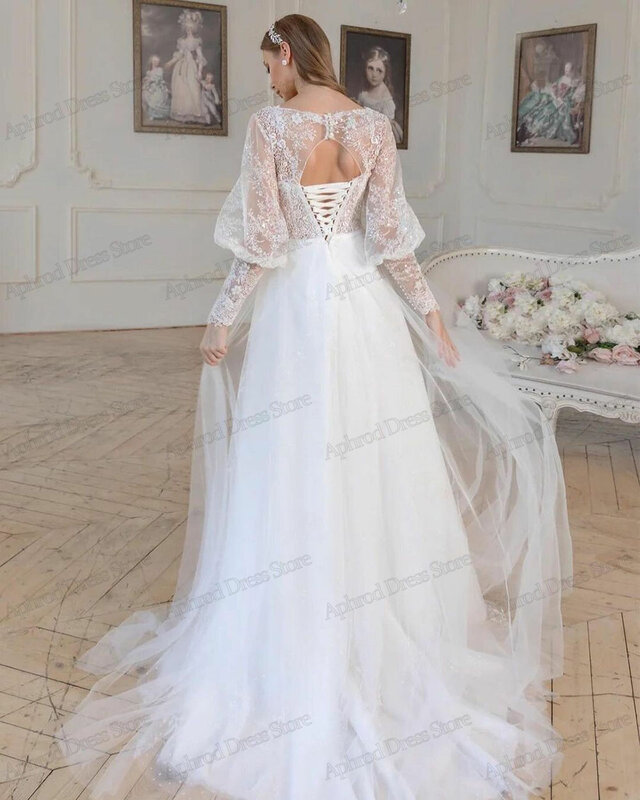 فستان زفاف وهمي على شكل حرف A ، فساتين زفاف عتيقة ، مزخرف بالدانتيل ، طول الأرضية ، أرواب براقة للعرائس