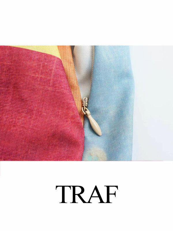 TRAF-تنورة نسائية عالية الخصر بسحاب ، جيوب جانبية ، طباعة أزهار أنيقة ، أنيقة ، كاجوال ، مطوي ، شارع ، صيف