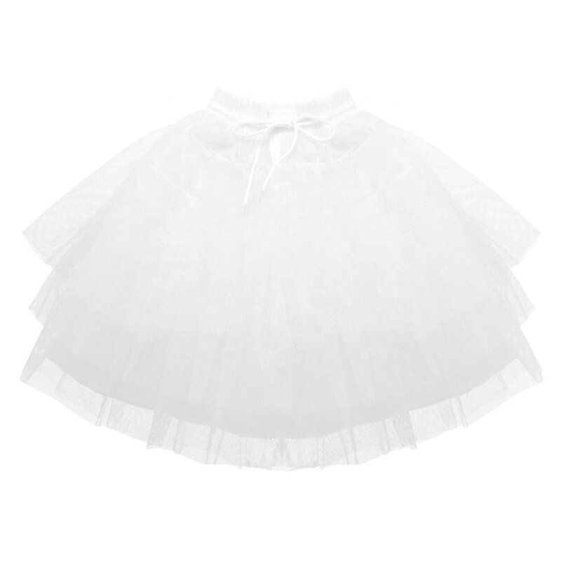 أطفال 3 طبقات ثوب نسائي أبيض ثوب نسائي شبكي كرينولين زلة لزهرة بنات فستان الزفاف