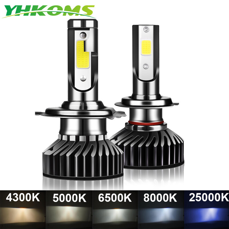 YHKOMS-مصباح سيارة أمامي ، مصباح ضباب آلي ، لمبة LED ، 80 واط ، 14000LM ، H4 ، H7 ، H1 ، H8 ، H9 ، H11 ، 4300K ، 5000K ، 6500K ، 8000K, 25000K, 16000LM, 12V