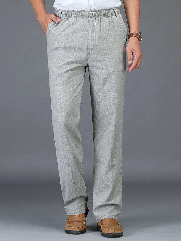جديد الرجال الأعمال Pants غير رسمية الذكور بلون جيوب الكتان السراويل تنفس موضة لينة مريحة بنطلون حجم كبير 5XL