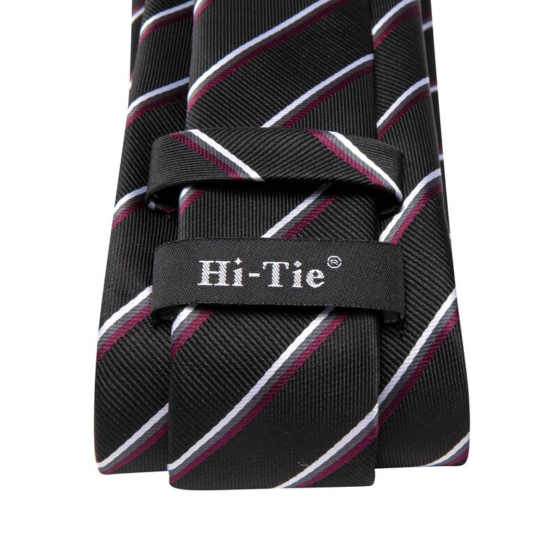 ربطة عنق جاكار عالية الجودة للرجال ، ربطة عنق مخططة بالأبيض والأسود ، إكسسوار أنيق لحفل الزفاف ، حفلة تجارية ، أزرار أكمام منديل