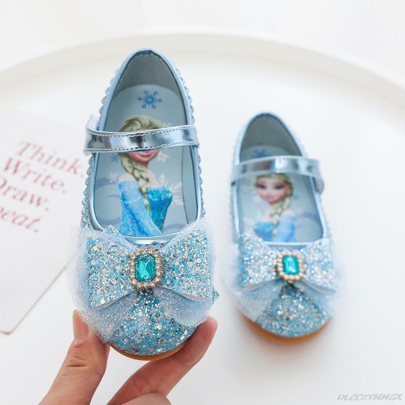 ديزني الكرتون إلسا لينة أسفل حذاء طفل فتاة الأميرة الأحذية المجمدة الكريستال أحذية الأطفال شقة زهرة فتاة الأحذية الجلدية