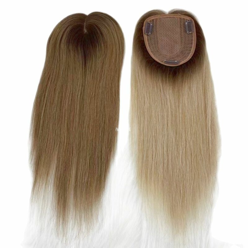 علوية شعر بشري ريمي للنساء ، أومبير أشقر ، قاعدة جلد حريرية ، شعر مستعار بـ 3 ، نغمة 2 ، 10x14 Clips ، 35 #100