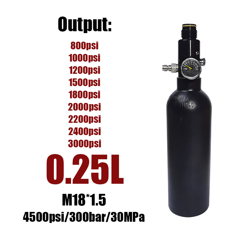 مضغوط الهواء خزان 0.25L 0.35L 0.5L CO2 زجاجة اسطوانة 4500psi 30MPa 300bar M18 * 1.5 مع منظم الناتج 800psi إلى 3000psi