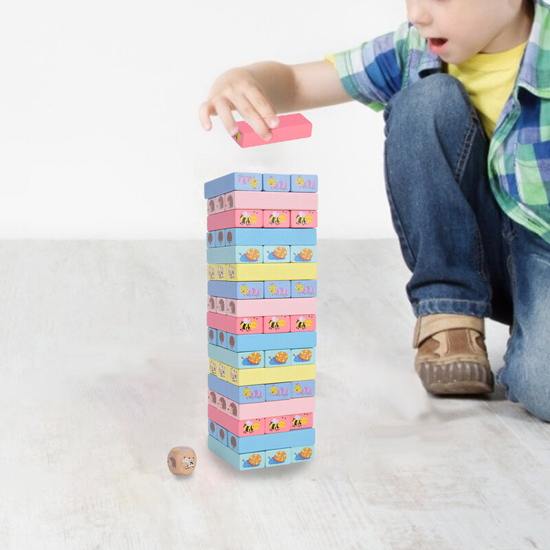 51 قطعة كتل خشبية التراص الملونة اللبنات لعبة تعليمية في وقت مبكر للأطفال
