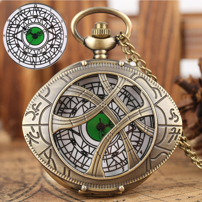 العين على شكل قلادة جوفاء ساعة جيب كوارتز ساعة الجيب الإبداعية الرجعية تذكارية قلادة فوب سلسلة العتيقة ساعة الهدايا