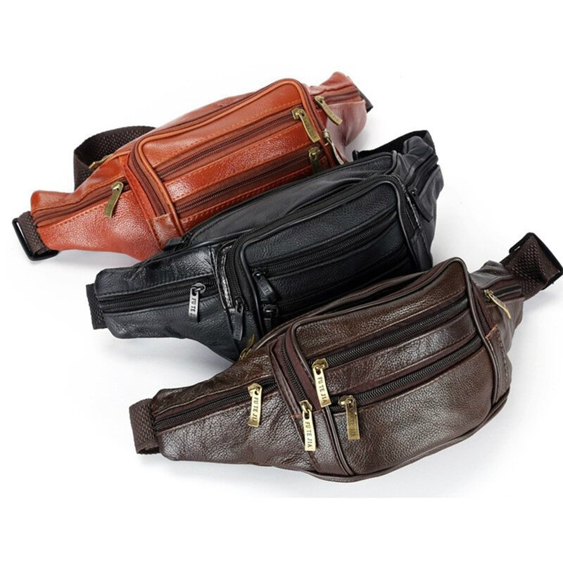 حقيبة عصرية من الجلد على الصدر والخصر ، حقيبة فاني للرجال ، متعددة الجيوب ، حزام قابل للتعديل ، حقيبة سفر ، تسوق ، محفظة هاتف