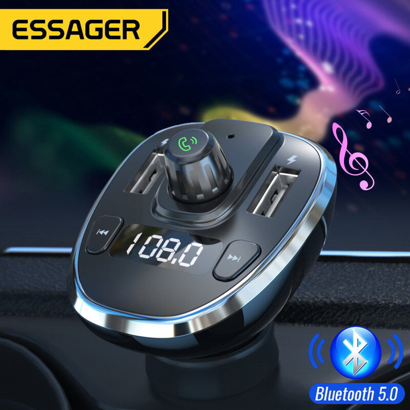 Essager USB شاحن سيارة FM الارسال بلوتوث 5.0 Coche محول لاسلكي يدوي استقبال الصوت مشغل MP3 اكسسوارات السيارات