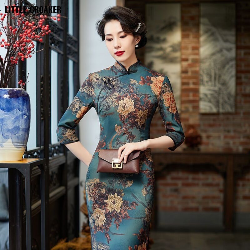المرأة الصينية 2023 جديد Chinoiserie الخريف شيونغسام تشيباو تعديل تشيباو فستان طويل طويل تعديل خمر