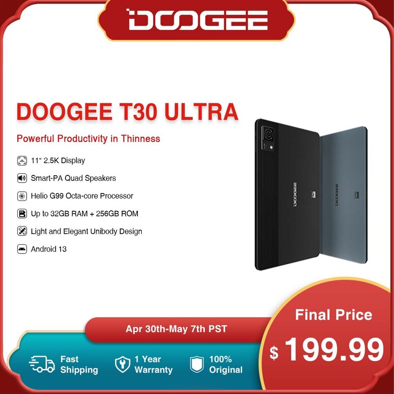 DOOGEE-T30 الترا أندرويد 13 الكمبيوتر اللوحي ، هيليو G99 ثماني النواة ، مرحبا الدقة مكبرات الصوت رباعية معتمدة ، 12GB + 256GB ، 8580mAh ، 11 "2.5K العرض
