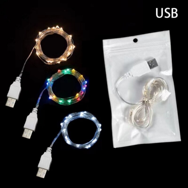LED USB سلسلة أضواء لعيد الميلاد الديكور ، أضواء الجنية مقاوم للماء ، أسلاك الفضة والنحاس ، ضوء جارلاند ، حفل زفاف ، 1 متر ، 10 متر ، 20 متر