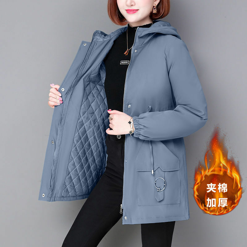2022 Winter Thicken Cotton Hooded Jacket Loose Female Coat Solid Casual Warm Ladies Outerwear Slim Mid-length Hooded Parkas Tops