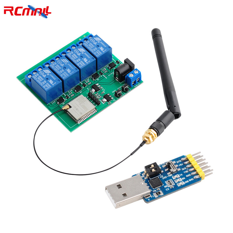 RCmall ESP32S 4 قناة واي فاي BT وحدة التتابع مع esp32-wroom-32u + هوائي + CP2102 وحدة تسلسلية لاردوينو IoT المنزل الذكي