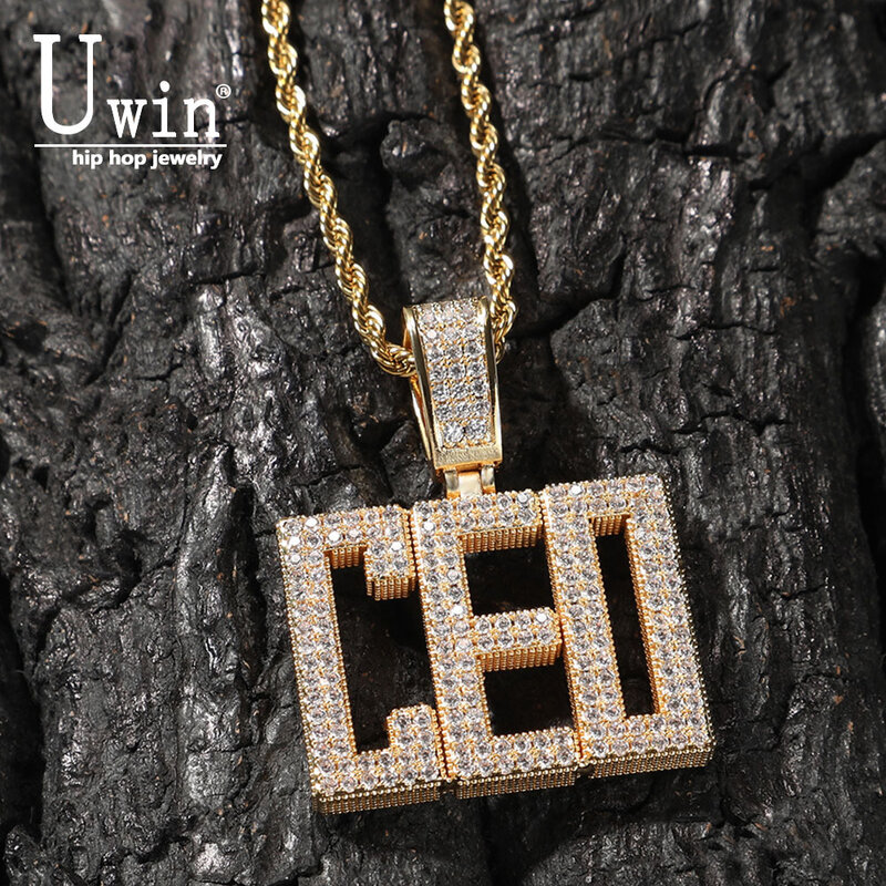 قلادة Uwin مخصصة تحمل اسم شخصي مع سلسلة تنس مرصعة بمكعب الزركون مجوهرات الهيب هوب