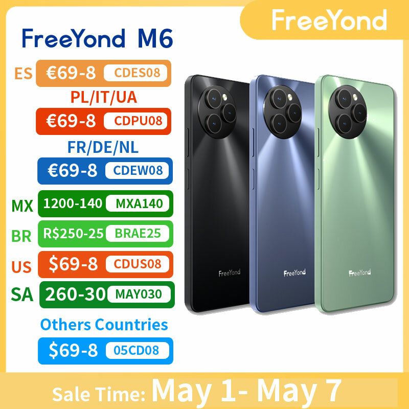 【عرض العالم الأول 】 FreeYond M6 الهاتف الذكي 6.78 "FHD + IPS عرض 256GB ROM 8GB RAM NFC 5000mAh أندرويد 13 النسخة العالمية الخلوية