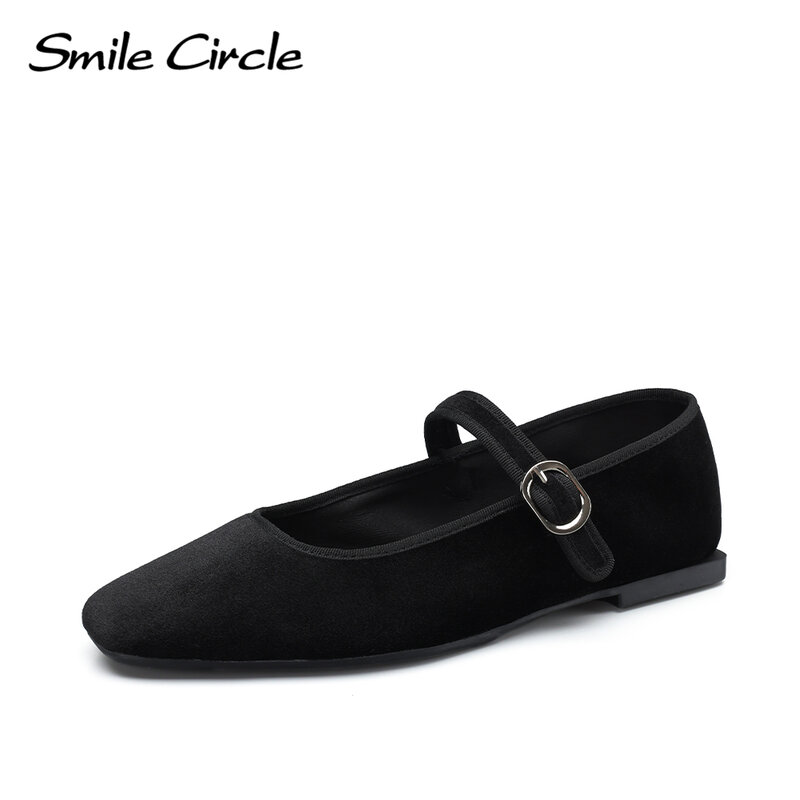 دائرة الابتسامة-المخملية ماري جين الباليه الشقق للنساء ، طباعة الفهد ، مريحة ، لينة ، جولة اصبع القدم ، الأحذية المسطحة