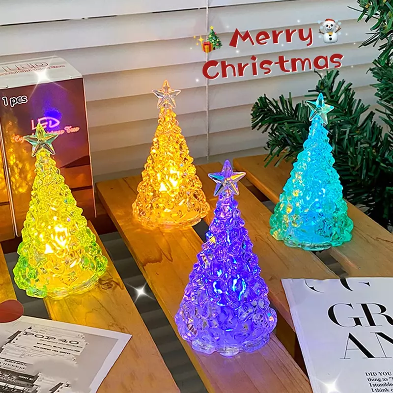 شجرة عيد الميلاد الزجاج ضوء الليل لديكور المنزل ، أدى الحلي مضيئة ، جو عطلة رومانسية ، عيد الميلاد
