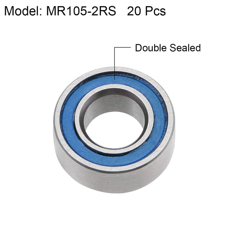 40 قطعة MR105-2RS 5X10x4mm الكرة تحمل الصلب مزدوجة محمية مصغرة الكرات ، الأزرق