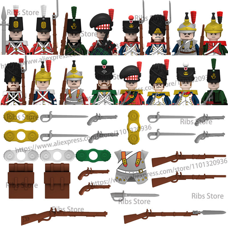 لعبة مكعبات بناء لشخصيات حروب القرون الوسطى من نابوليونيك ضابط فرنسي للمشاة جنود الجيش أسلحة لعبة الطوب هدية للأطفال W399