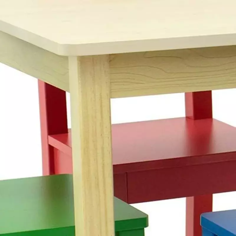 طاولة ومجموعة خشبية للأطفال ، 4 كراسي ، طبيعية ، ابتدائية