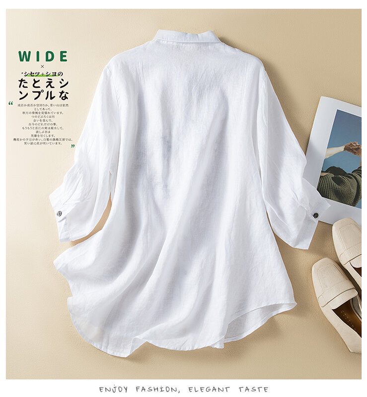 YCMYUNYAN-قميص صيفي على الطراز الصيني للنساء ، بلوزات كتان قطنية عتيقة ، بلوزات مطرزة فضفاضة ، ملابس عصرية