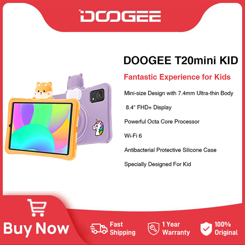 DOOGEE-T20mini الكمبيوتر اللوحي للطفل ، رقيقة جدا الجسم ، T20MP ، 7.4 مللي متر ، 8.4 "FHD ، اختبار الخامس عرض السفينة ، 4GB + 128GB ، 5060mAh البطارية ، Widevine L1 ، واي فاي 6