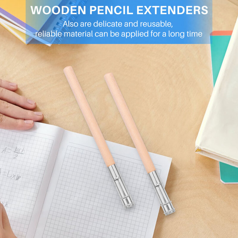 موسع قلم رصاص خشبي مع مقبض ألومنيوم ، مطيل قلم رصاص فني ، تمديد تلوين ، اللوازم المدرسية والمكتبية ، 12 قطعة