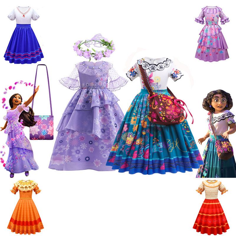 فستان الأميرة الجديد من Encanto Mirabel Madrigal للفتيات Isabela أزياء تنكرية للأطفال Dolores Pepa ملابس تنكرية للحفلات Vestidos